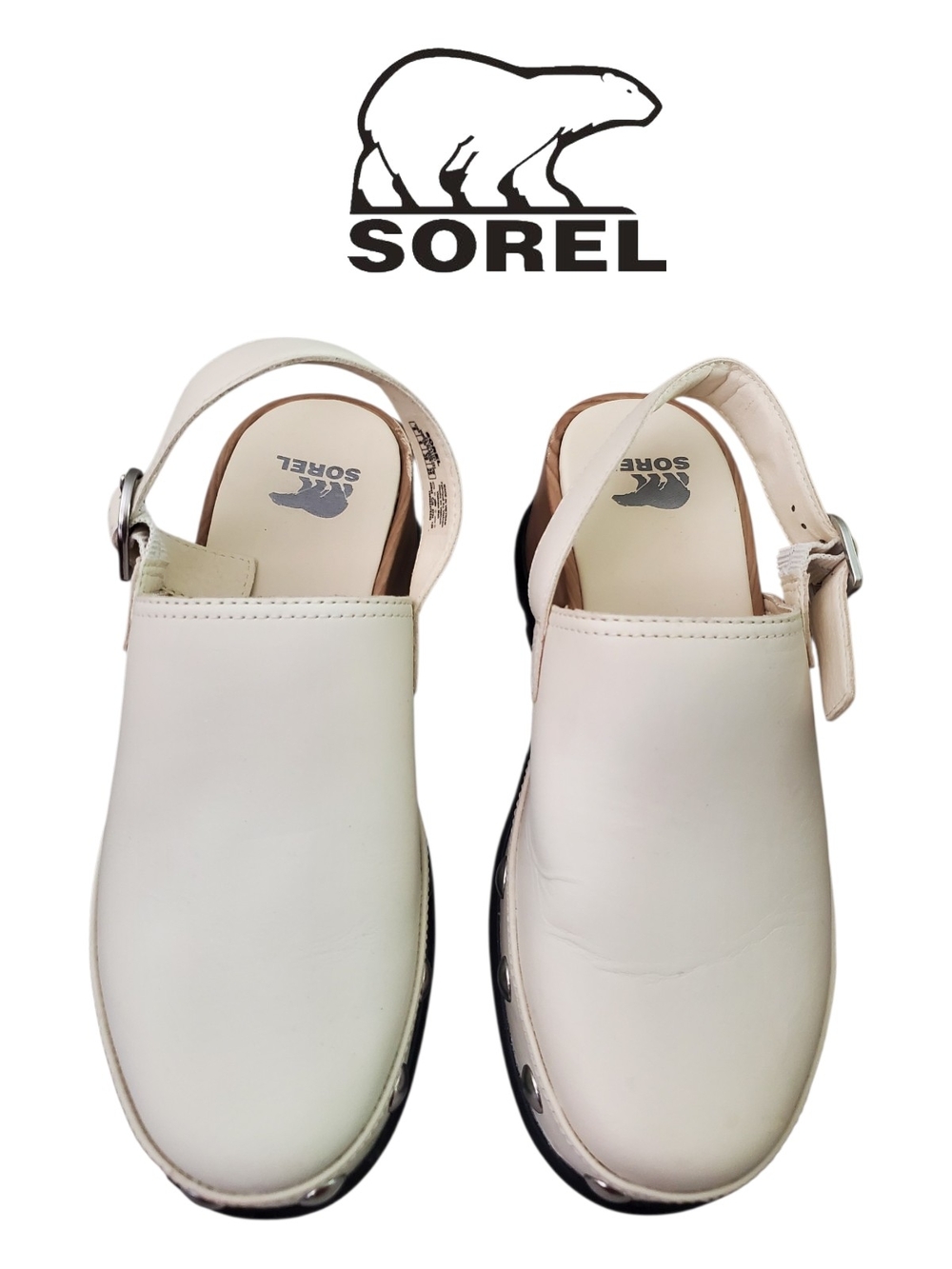 Sorel Chalk & Black Roam’n Clog™ RVT Leather Women's Shoe Size 8 - Picture 3 of 9